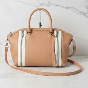 Via Spiga Stef Shine Leather Satchel Crossbody Cream Large